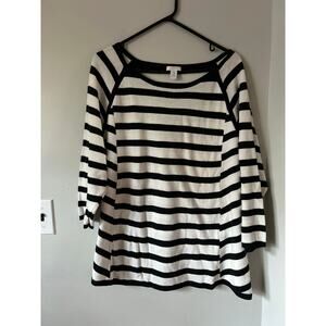 Chico's 100% Cotton Off Set Striped Raglan Sleeve Loose Sweater Size 3